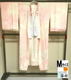 出店22周年記念クーポン/【中古】 長襦袢 正絹 飛鶴の地紋 ピンクぼかし 裄65cm Mサイズ あす楽 シーズン春