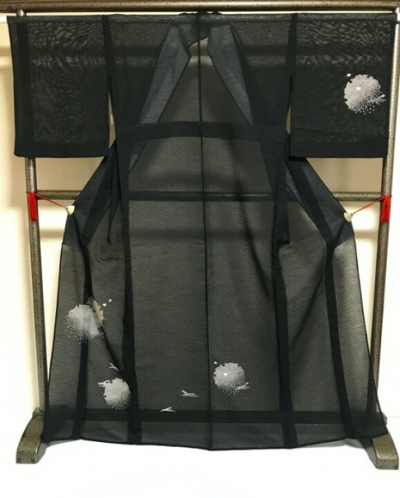 楽天市場】【中古】訪問着 正絹 黒地に雪輪模様 夏着物 裄66cm Mサイズ  