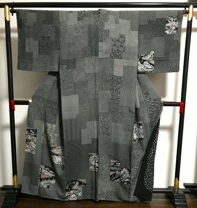 楽天市場】【中古】 付け下げ 正絹 江戸小紋 黒地に色紙模様 裄66cm  