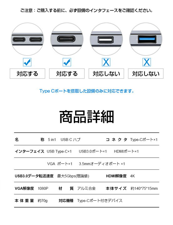 楽天市場 Usb Type C Hdmi 変換アダプタ Usb 5in1 Type C ハブ Hdmi 4k 1080p Usb Type C タイプc 変換 Usb3 0 Pd対応 3 5mmジャック搭載 アルミ合金 ノートパソコン ノートpc Macbook Surface Chromebook Pixel Huawei Matebook ふくふく生活館