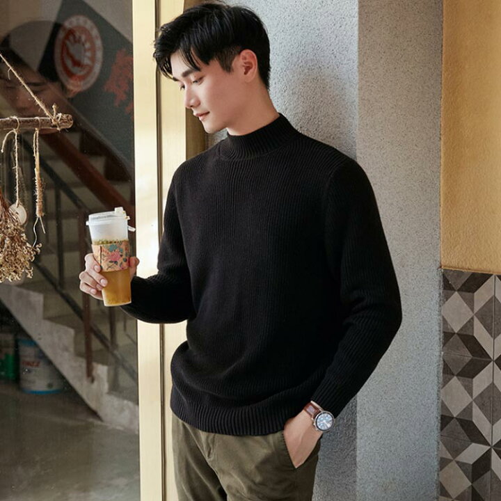 楽天市場 ニットセーター ニット メンズ ニットソー 長袖 クルーネック ハイネック リブ編み 無地 秋冬 インナー セーター 大きいサイズ カジュアル 韓国 福見る店