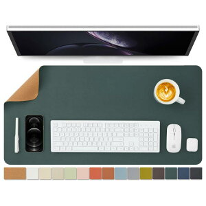 ナチュラルコルク PU両面デスクマット、大型マウスパッド、デスクプロテクター、防水キーボードマット、オフィス/家庭/ゲーム/装飾に最適(濃い緑色、80cm*40cm)