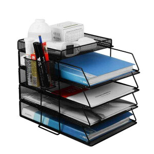 書類トレー 4段 縦置き 卓上収納ラック A4レターケース ファイルボックス 書類整理 小物入れ ペン立て 文房具収納 オフィス おしゃれ ブラック (4段, ブラック)