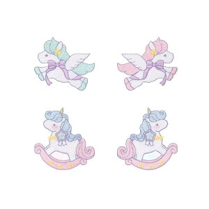 ワッペン 女の子 アイロン アップリケ ウサギ リボン ユニコーン かわいい 大きい 小さい 刺繍 (ユニコーン 4点-セット)