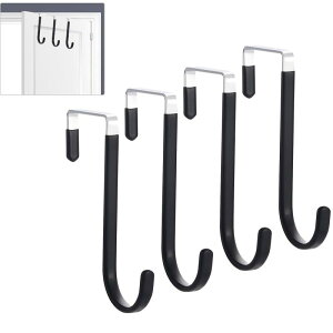 ドアハンガー, ドアフック, フック, ルームハンガーブラケット, ハンガーフック, ドアフック 吊り下げ 収納 玄関 クローゼット 浴室 洗面所 台所 (黒、4個)
