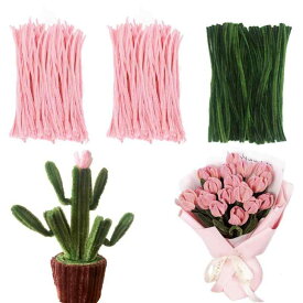 Doyime 手芸モール (ピンク色＊200本＋緑色＊100本) 工作モール カラーモール 骨格モール 手作りキット 子供知育玩具 DIY飾り物 造形材料 曲げ可能 記念日/誕生日 母の日 バレンタインデー 贈り