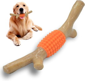 SCHITEC 犬 おもちゃ 噛む 歯ブラシ 【枝の形・オレンジ・牛肉の香り・噛みやすい】歯磨き 知育玩具 ストレス解消 運動不足 丈夫 耐久性 訓練玩具 大・中型犬に適用 (オレンジの噛むクッショ