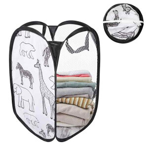 Annhua ランドリーバスケット 折りたたみ 自立 洗濯物カゴ 洗濯ボックス ランドリーバッグ メッシュ 収納ボックス 省スペース 洗濯入れかご 40L 通風防水 持ち運び可能 取っ手付き 動物プリン