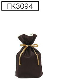 （お徳用）不織布リボン付巾着袋（底マチ付）ブラウンS　170幅×280高（180）100枚入