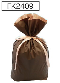 梨地リボン付き巾着袋（底マチ付き）ブラウンLL　200枚（20枚×10P）サイズW450×H560×マチ120mm【送料無料】