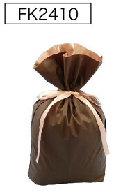 梨地リボン付き巾着袋（底マチ付き）ブラウンL　200枚（20枚×10P）サイズW310×H430×マチ120mm
