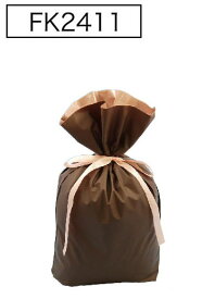 梨地リボン付き巾着袋（底マチ付き）ブラウンM　200枚（20枚×10P）サイズW240×H360×マチ120mm
