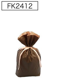 梨地リボン付き巾着袋（底マチ付き）ブラウンS　200枚（20枚×10P）サイズW170×H280×マチ80mm