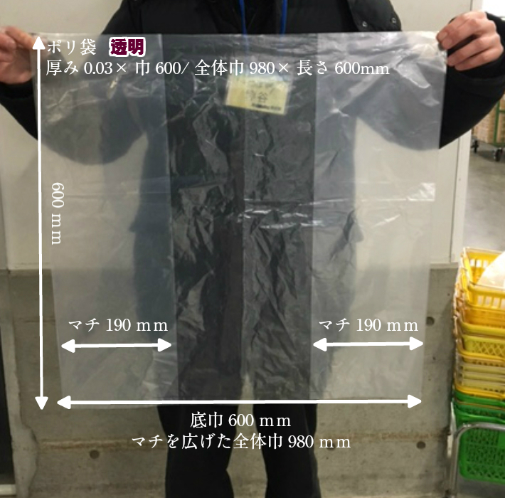 楽天市場】【5%OFF】透明 ポリ袋 厚0.03ｘ巾600/全体巾980ｘ長さ600mm