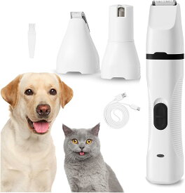 ペット用バリカン 3in1 多機能 猫犬 バリカン ペット爪やすり足裏 肉球 耳裏 顔周り お尻周り 細部 部分カット 自宅トリミング 犬用 猫用 小動物に対応 軽量 低騒音 USB充電