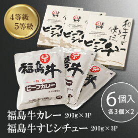 福島牛 カレー 200g × 3 福島牛 すじ シチュー200g × 3 6食分 レトルト 国産黒毛和牛 肉 ギフト プレゼント 冷凍 ご当地 お取り寄せ 食べ比べ