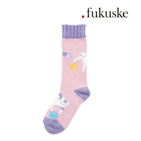 靴下 レディース . fukuske ネコ モコモコ ルームソックス クルー丈 2230-602 婦人 女性 fukuske フクスケ福助 公式