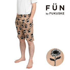 fukuske(フクスケ) ： ひまわり柄 ハーフパンツ ステテコ 麻混(RM9P0003) 紳士 男性 メンズ インナー 肌着 下着 フクスケ fukuske 福助 公式