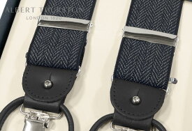【日本正規輸入代理店商品】[ ALBERT THURSTON / アルバートサーストン サスペンダー ] 帯幅35mm / サスペンダー ( ダークネイビー×オフホワイトのヘリンボーン織り柄 ) ALM-52( メンズ ) 【楽ギフ_包装】【あす楽対応】
