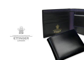 [ETTINGER社公認正規販売店]●003 ETTINGER / エッティンガー BLACK-PURPLE EURO COLLECTIONビルフォールド3C/カード＆コインパース 141JR ブラック×パープルユーロ コレクション ( メンズ/別注/レザー/二つ折り財布/札入れ )