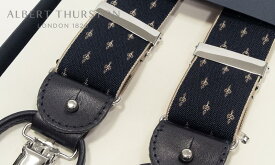 【日本正規輸入代理店商品】[ ALBERT THURSTON / アルバートサーストン サスペンダー ] 帯幅35mm / サスペンダー ( 少し濃い目のネイビー地にブラウンオーカー系の小紋柄 ) ALG-59 ( メンズ ) 【楽ギフ_包装】【あす楽対応】