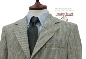 ★I型 ( アメリカントラッド型・3ツ釦段返り ) HARRIS TWEED JACKET ハリスツイード ジャケット[ 515-27 ] ベージュ×サックス系地の千鳥風柄地にイエローオーカーウィンドペン柄 トラッドジャケット