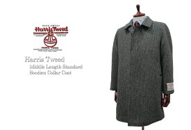 Harris Tweed / ハリスツイード ミドルレングス・スタンダード・ステンカラーコート ハーフコート ( 黒とグレーの細かなチェック風小柄 ) 9504-41