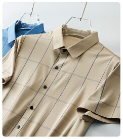 半袖Yシャツ 体感温度-5℃ メンズ ひんやり生地 7色 チェックシャツ ボタンダウン Yシャツ カジュアル 折り襟シャツ 紳士服 半袖シャツ 夏物 熱中症防止 春秋 紫外線防止 夏バテ対策 青色 黒色 送料無料