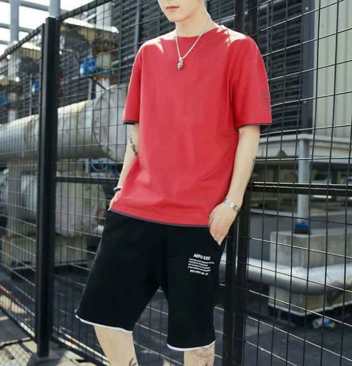 楽天市場 半袖tシャツ ショートパンツ ２点セットメンズ 半袖シャツ 丸えり シャツ ズボン 短パン トップス 夏もの カジュアル 涼しい 男 Tシャツ トップス 夏服 送料無料 福祥 楽天市場店