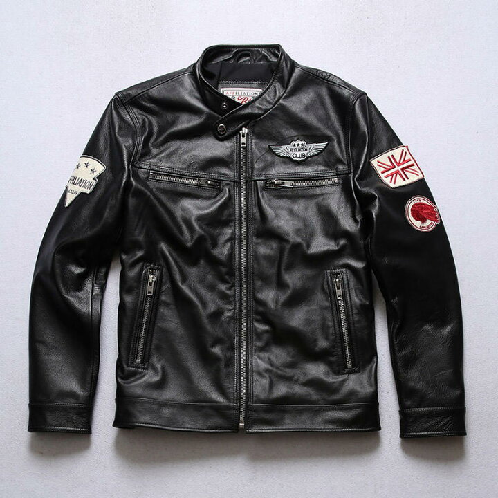楽天市場 フライトジャケット 立ち襟 牛革 本革ジャケット メンズ レザージャケット バイクジャケット 茶色 ライディング バイクウェア 秋冬用 防風耐磨 Flight Jacket ファスナー開き 革ジャン 皮ジャン ミリタリージャケット ブルゾン 送料無料 福祥 楽天市場店