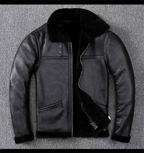 レザージャケット 本革ジャケット メンズ ムートン 折り襟 羊革ジャケット ウール 黒色 バイクウェア 秋冬用フライトジャケット 立ち襟 ファスナー開き 革ジャン 皮ジャン ブルゾン 送料無