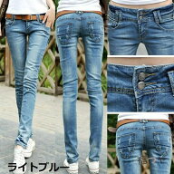 レディース デニムパンツ スキニーパンツ ストレッチ ジーンズ ダメージ加工 ロング丈ジーンズ 美脚 カジ…