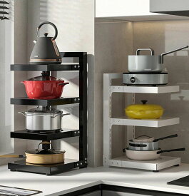 フライパンラック 鍋収納ラック フライパンスタンド 鍋置き 食器スタンド 高さ調整可能 両側7本仕切り 収納キッチンラック 鍋蓋スタンド 多機能 シンク下収納ラック フライパンスタンド プラスチック パンラック まな板 小物置き縦置 省スペース 簡単組立