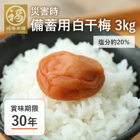 備蓄 非常食 30年 保存食 災害用食品 梅干し 無添加 塩だけ 長期 長期保存 保存【送料無料】災害時備蓄用 白干梅 750g×4パック（3kg） 【お一人様1個まで】 【15〜20日営業日でお届け】