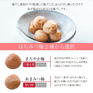 送料無料※北海道・沖縄を除く紀州南高梅はちみつ減塩贈答ギフト内祝い引っ越し祝い入学祝いお誕生日記念日御中元プレゼントに人気のギフト梅干!2種類のはちみつ梅から選択可能!華結(はなむすび)15粒入!