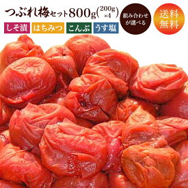 訳あり 梅干し 【送料無料】 つぶれ梅 200g×4個=800gうす塩 無添加しそ漬 はちみつ こんぶ セット商品 食べ比べ ご飯のお供 福井県産 国産 わけあり バニリン お取り寄せ グルメ