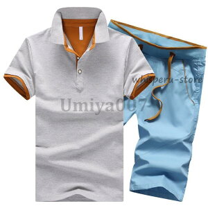 セットアップ メンズ ジャージ 上下 ゴルフウェア 綿 半袖 シャツ ハーフパンツ 5分丈 カジュアル スポーツウェア 無地 薄手 夏服 おしゃれ