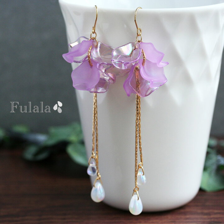 楽天市場】ピアス 金属アレルギー対応 淡い紫の花びらロングピアス 