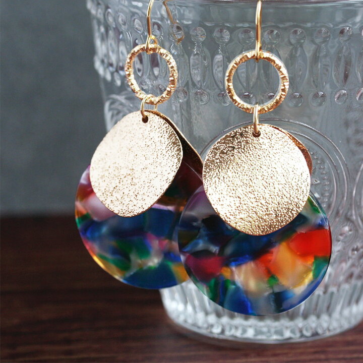 楽天市場】ピアス 金属アレルギー対応 カラフルマーブル×ゴールド 