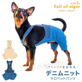 デニムニットサロペットパンツ(ダックス チワワ トイプードル 小型犬用)【ネコポス値2】犬服 秋冬 男の子 ドッグウエア