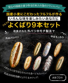 フルフルよくばり9本セット【明太フランス2本、ガーリックフランス、5種のチーズフランス、柚子胡椒フランス、フルフルバケット、濃厚ミルクフランス、ショコラフランス、メープルリンゴフランス】
