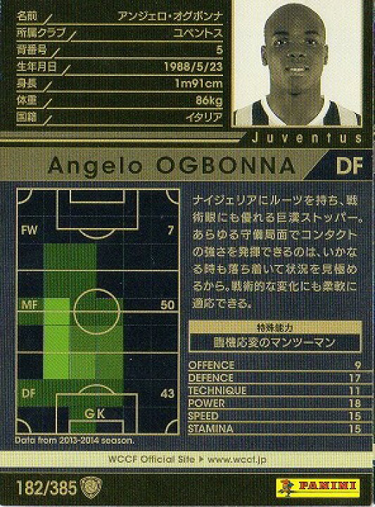 楽天市場】WCCF 13-14 182 ユベントス アンジェロ・オグボンナ : フル 