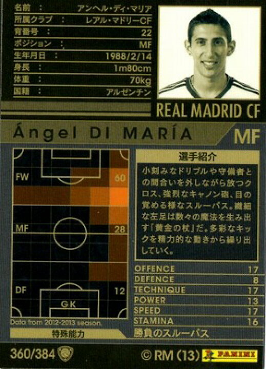 楽天市場 Wccf 12 13 360 レアル マドリーcf アンヘル ディ マリア フルアヘッド