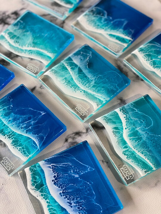 楽天市場】【オーシャンアート】4枚セット コースター ブルー  