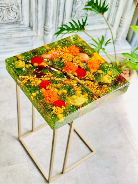 楽天市場】【レジンテーブル】フラワー サイドテーブル 35cm×35cm×H6 