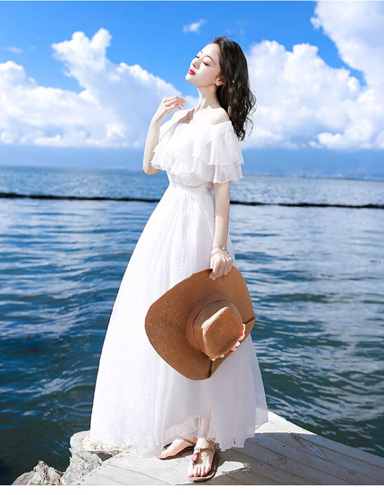 楽天市場】大人可愛い 夏ワンピース 2way オフショルダー 白 ミモレ丈  