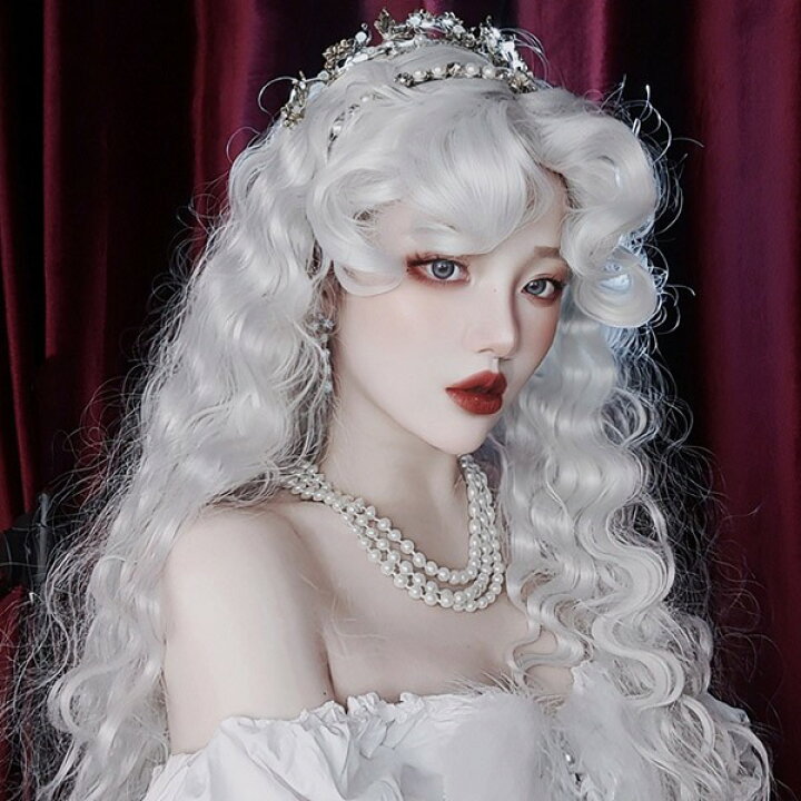 楽天市場】中世の貴族風 巻き毛 白髪 フルウィッグ かつら 女性 長髪  