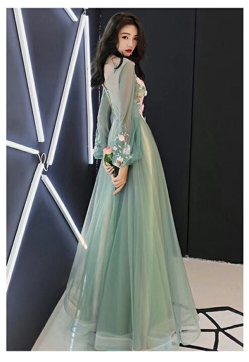 結婚式 ベルト付き ロング丈 レディース パーティー ノースリーブ 緑 