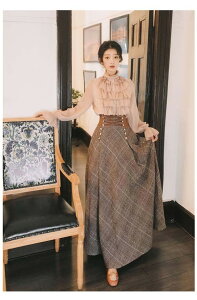 ロリータ フリル ブラウス スカート ロング丈 Aライン ワンピース 大きいサイズ クラロリ ゴスロリ 中世ヨーロッパ ゴシック様式 袖付き Lolita リボン クリスマス レディース コスチューム 衣