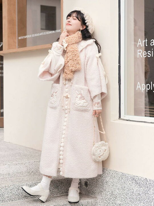 楽天市場】ロングコート 冬服 もこもこ レディース ウサギ柄 ボア 
